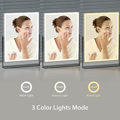 NEZZOE Rechargeable Makeup Mirror for Dressing Table 3 Color Light, 35cm Square LED Vanity Mirror with Light - Image 3