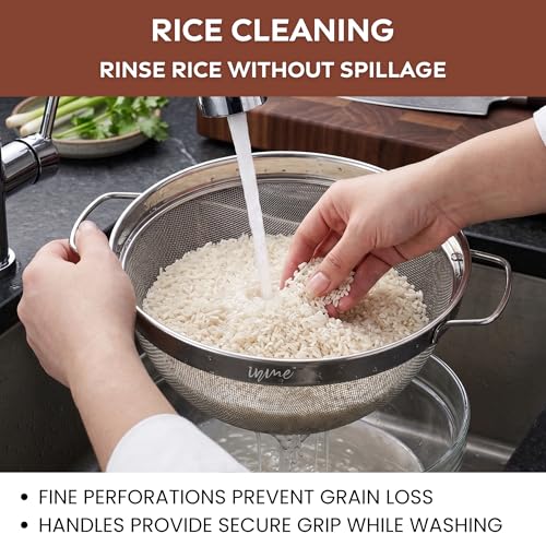 Image of Inme Stainless Steel Food Strainer for Juice Soup Sauces Noodle Pasta Straining Rice Vegetable & Fruits Washing Puran Jali Multipurpose Deep Basket Bowl Sink Chalni Channi Colander Sieve for Kitchen