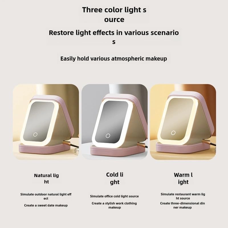 Cosmetic storage box with light mirror integrated dresser desktop skincare organizer Dustproof portable box (Cherry blossom powder storage box)