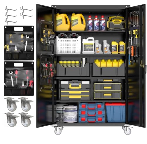 Yeeoy Metal Garage Storage Cabinet with Pegboard
