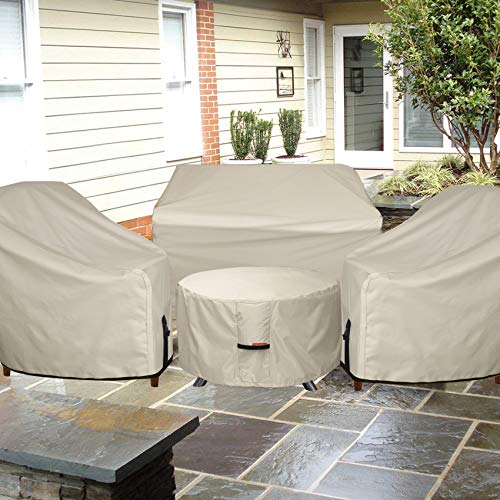 Image of Porch Shield Fire Pit Cover - Waterproof 600D Heavy Duty Fade Resistant Round Patio Fire Bowl Cover Beige - 44 inch