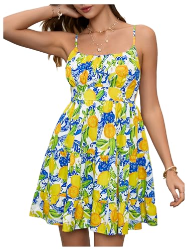Image of Floerns Women's Swiss Dots Sleeveless Ruched Bust Ruffle Hem Cami Short Dress