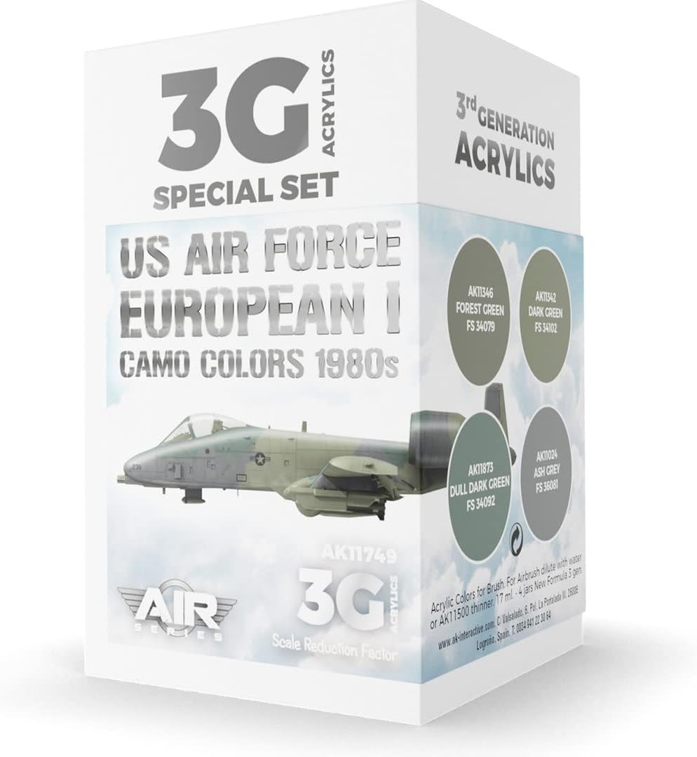 AK Acrylics 3Gen Aircraft Set AK11749 US Air Force European I Camo Colors 1980s Set 3G (4x17ml)