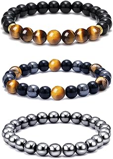SOOWOOT Men's & Women's Hematite Ball Bead Magnetic Therapy Bracelet (8mm, 3 Pieces)