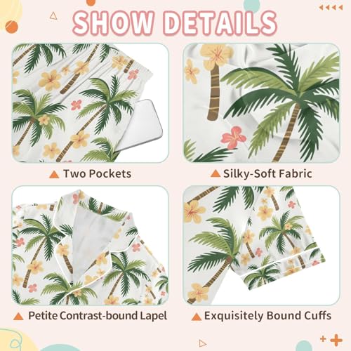 senya Palm Trees Flowers A Satin Summer Pajama Sets Silk Short Sleeve Button Down Sleepwear3