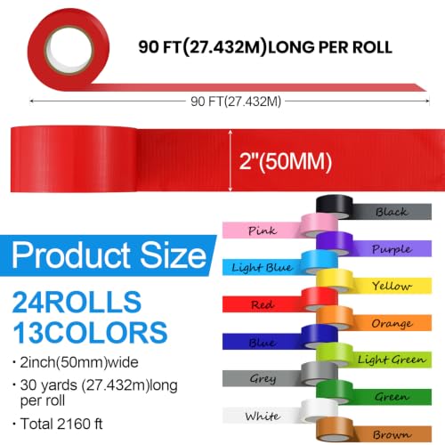Image of Fainne 24 Pack Colored Duct Tape Bulk, Colorful, 30 Yards X 2 Inches | Heavy Duty Waterproof Colorful Decorative Duct Tape Multi Purposes No Residue Tear by Hand for DIY Indoor Outdoor Use