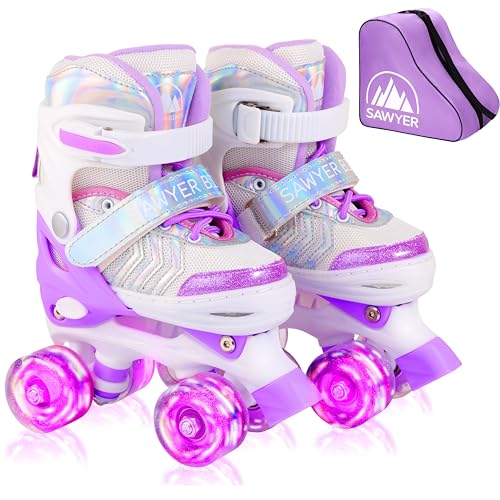Sawyer Bikes - Patines Ajustables 4 Ruedas LED - Tallas 23 a 38 (Morado, XS (23-26))