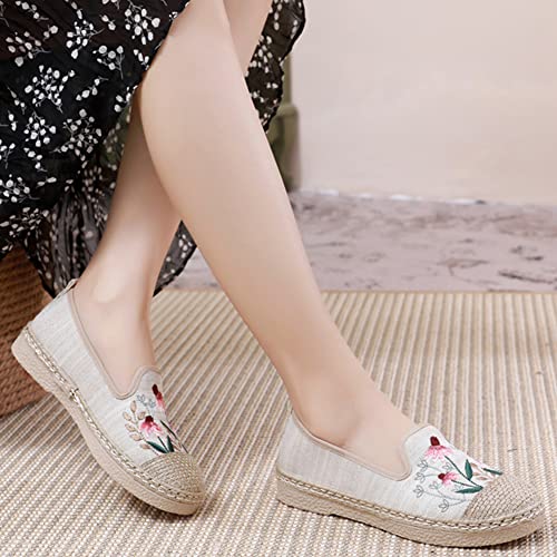 Huicai Sapatos femininos de tecido com alpargatas de linho bordadas
