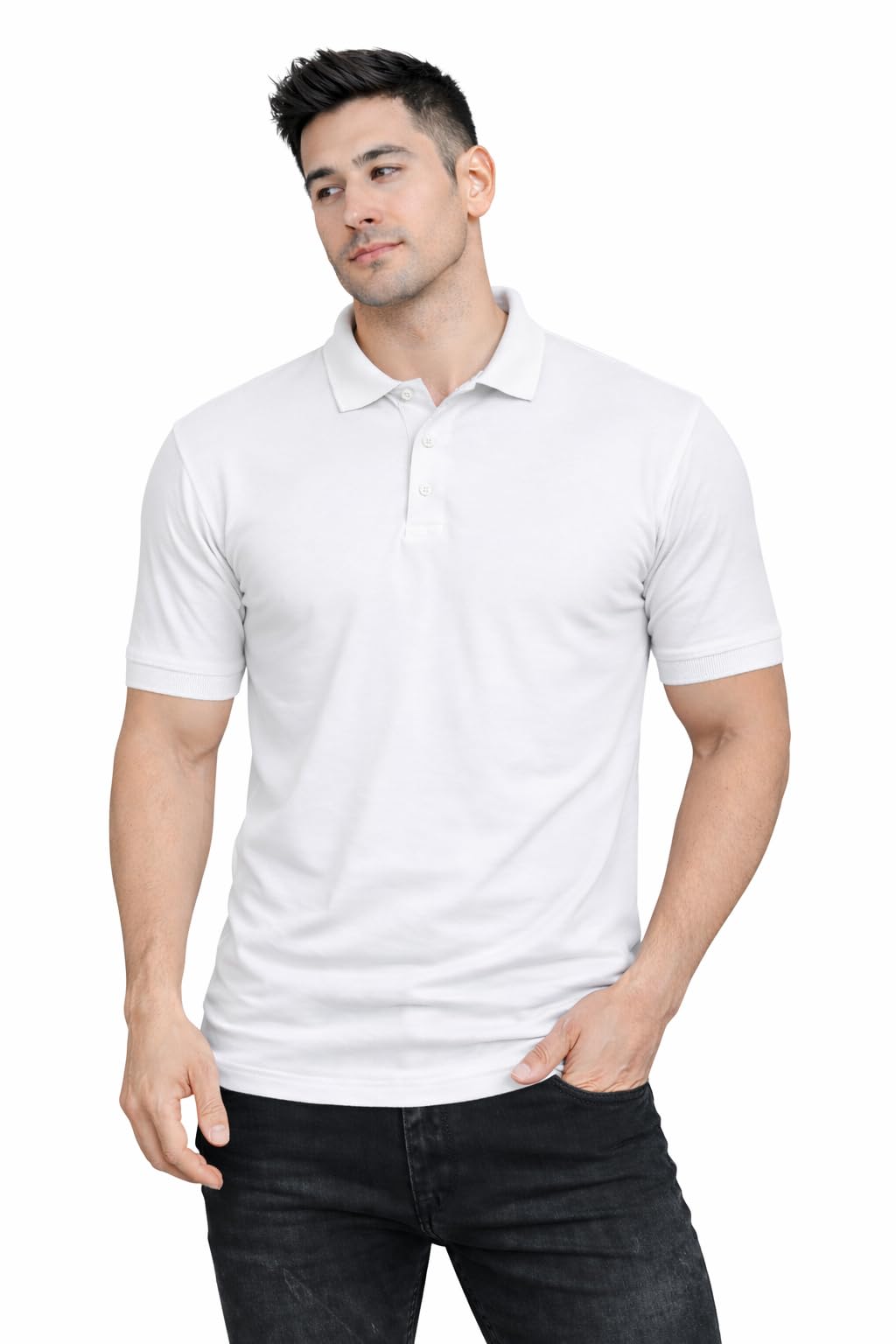 cotfyne Mens Acrylic Solid Polo Neck T-Shirt Half Sleeves | Plain-Regular Fit Lightweight Workout for Running, Training & Sports Tshirt for Men-White-L-picture-39