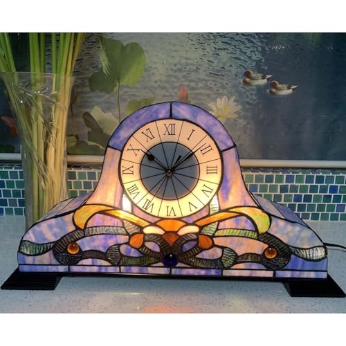 Reloj de escritorio Tiffany Bieye L30661 con lámpara azul de vitral para mesilla 4
