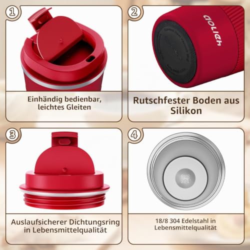 Aolieh Thermobecher, Kaffeebecher mit Auslaufsicherem Deckel, Thermobecher- Isolierbecher, Edelstahl Travel Mug… – Ansicht 2
