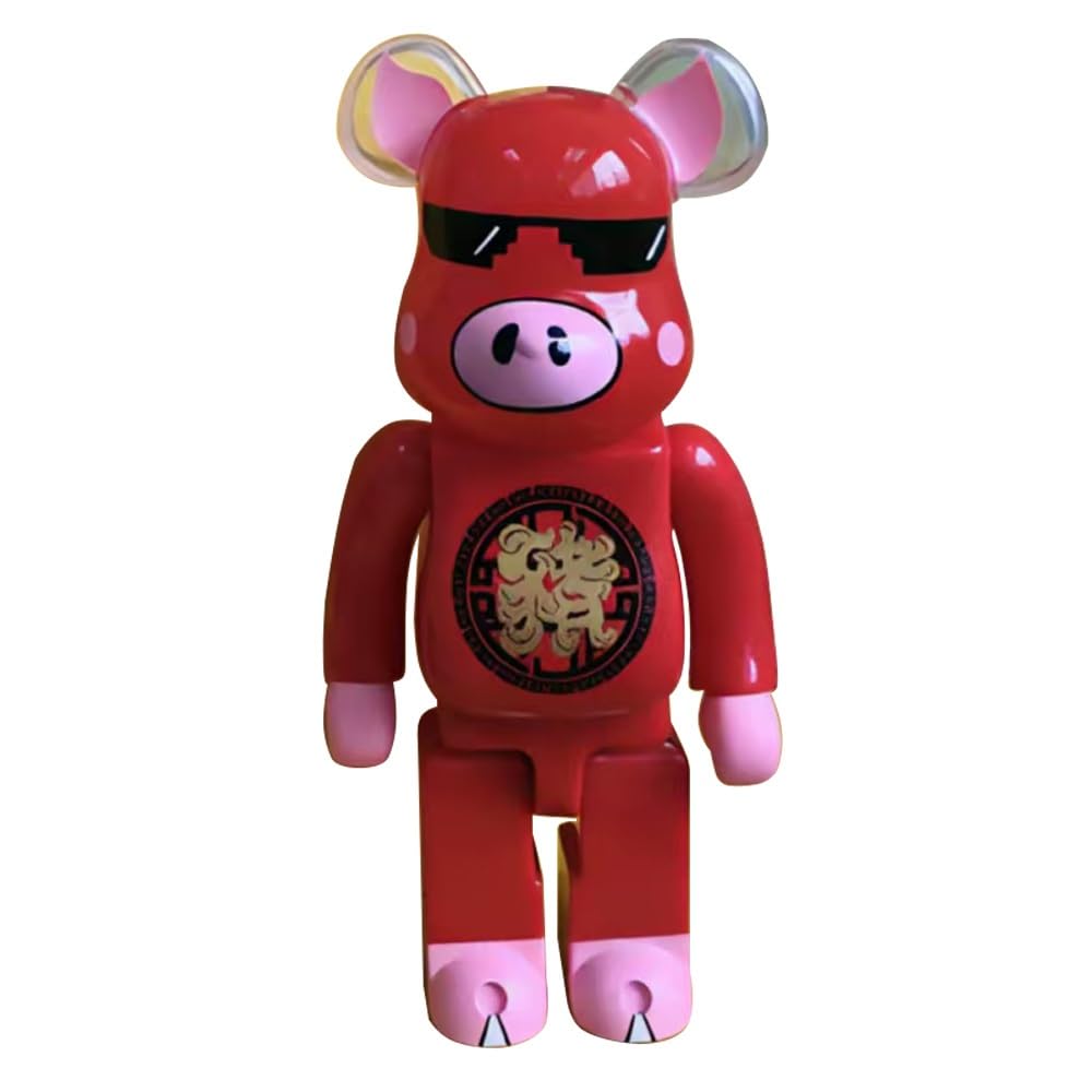 MKOLKGNE 400% 28cm/11in Bearbrick Violent Bear Doll Model,Building Blocks Bear Handmade Collectible Toy, Display Case Ornament (Red)