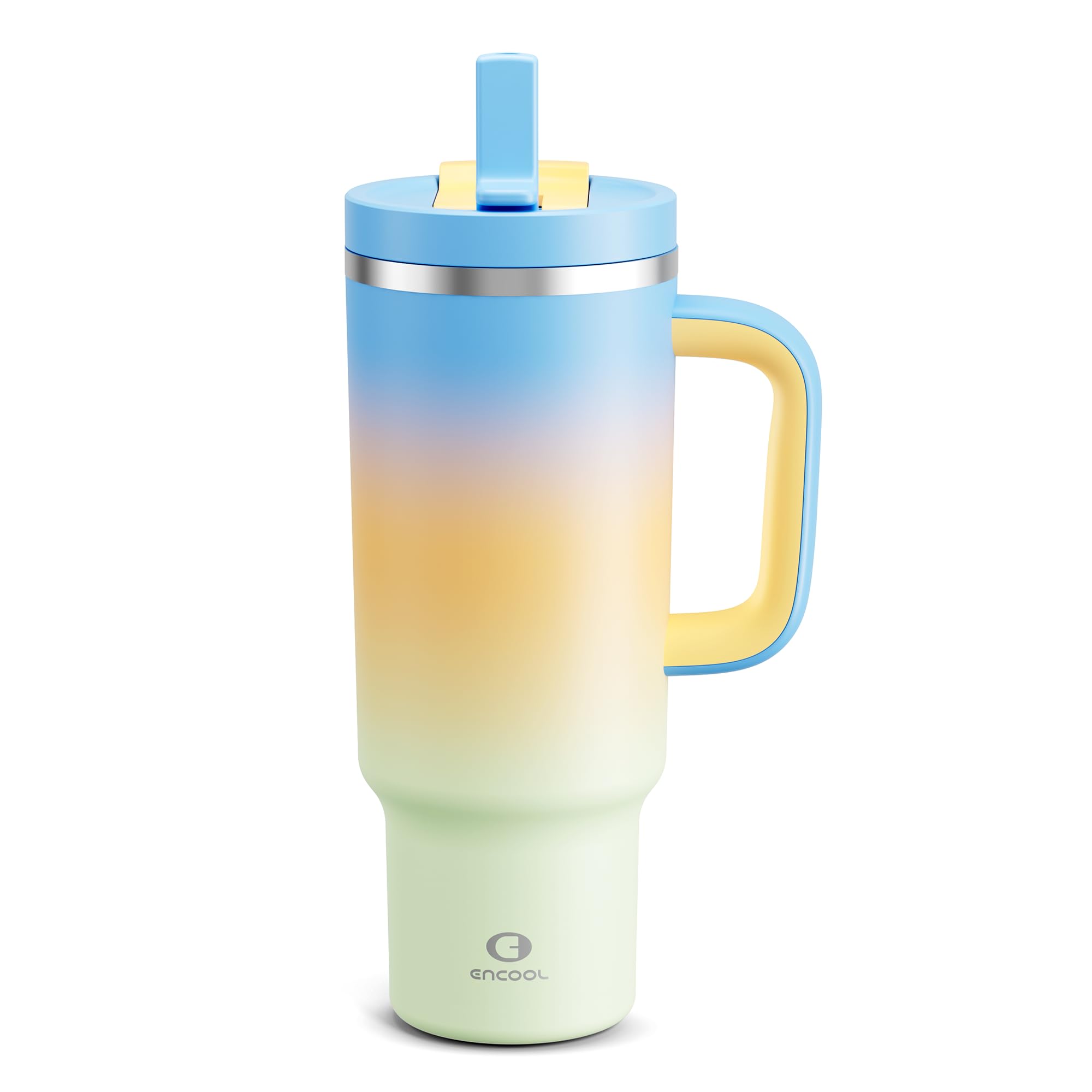 ENCOOL 40 oz Tumbler with Handle and Straw: Stainless Steel Insulated Tumbler Keeps Cold for 24 Hours, Leakproof Travel Cup Fits in Cup Holder and BPA-Free, Sunny Breeze