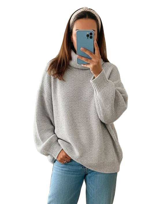 Womens Turtleneck Sweaters Fall Winter Casual Long Sleeve Soft Knit Pullover Sweater Tops S-XL