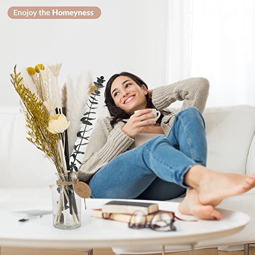 Homey Breeze Natural Dried Flowers Bouquet With Glass Vase – 15.7” Small Pampas Grass Decor With Vase – Flower Reed Diffusers - Boho Plants With Fall Floral Arrangements - Rustic Boho Home Décor #TOP5