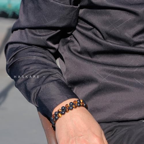 Premium Tiger Eye Bracelet Gift for Men, HASKARE Energy Protection Crystal Real Tigers Eye Black Onyx Beads Bracelets, Handmade Crystal Bracelet Men Bracelets Father Christmas Gift for Him Stress Relief4
