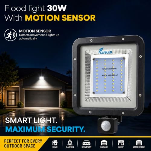 Image of Forus 30W LED Outdoor Flood Light with Motion Sensor, 8-15ft Detection, Day-Night Dual Mode, Auto On /Off, IP67 Waterproof Security Light for Factory, Shop, Garden | 4-Year Warranty, Cool White-1PC