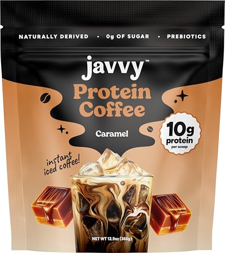 Image of Javvy Protein Coffee for Cold Brew & Iced Coffee, Caramel V2 | 10g Whey Protein, 100% Natural Cold Brew, Zero Artificial Flavors & Sweeteners, 80mg Caffeine, No Added Sugar