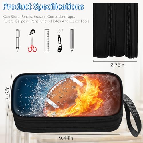 Image of TILYTADLY Large Pencil Case for Boys - American Football Boys Pencil Pouch with Zipper Compartments - Big Capacity Pen Box Pen Bag Organizer with Keychain for Kids Teens School