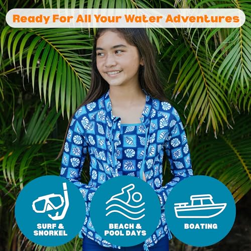 Image of SwimZip Girls' 3 Pc Swim Set w /Long Sleeve Rash Guard, Tankini & Shorts UPF 50+