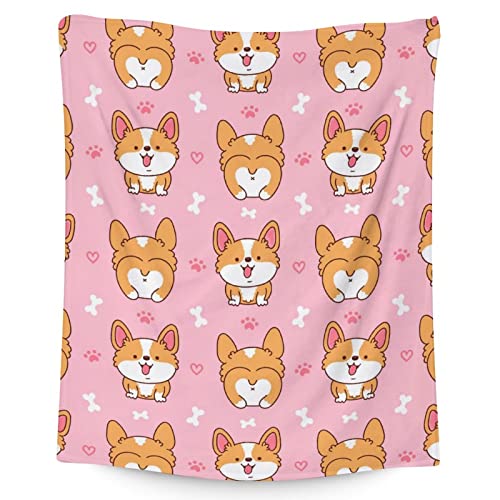 Corgi Blanket Gifts - 40"x50" Cute Throw for Adults, Kids - Pink Soft Fuzzy Blankets for Bed, Couch & Living Room