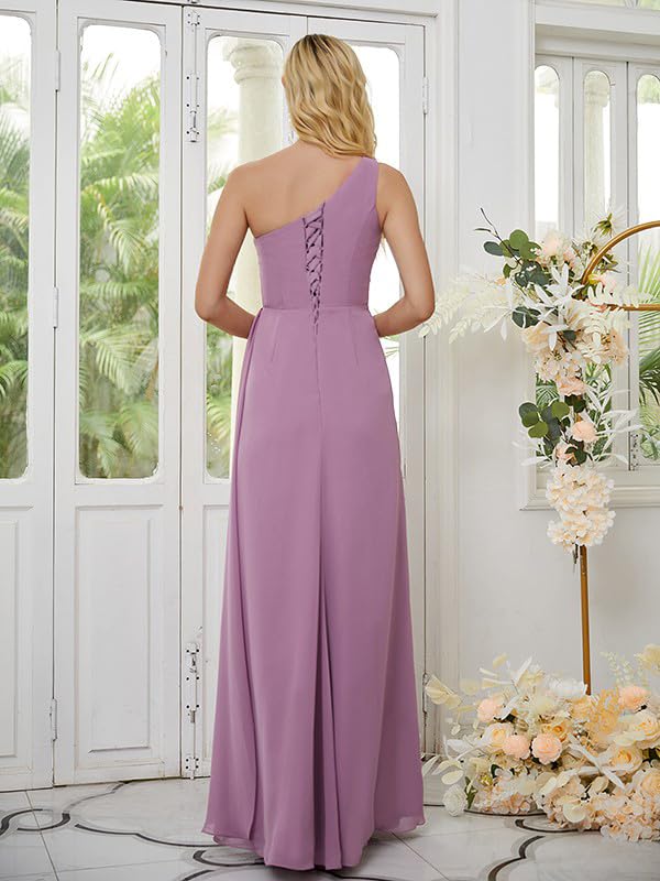 One Shoulder Bridesmaid Dresses for Women Pleated Chiffon Long Evening Formal Gown3
