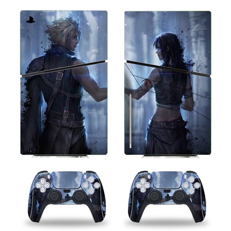VanknightPS5 Slim Disc Console Decal Skin FF Clouds Vinyl Sticker Compatible with PS5 Slim Disk Console Controllers Wrap Anime Skin Blue