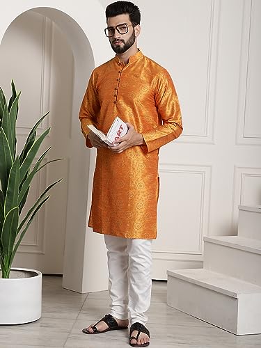 Image of SOJANYA (Since 1958 Men's Silk Blend Printed Kurta and Churidar Pyjama Set