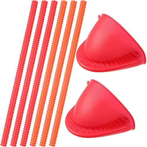 6 Pack Oven Rack Shields Silicone 14 Inches Oven Rack Protectors with 2 Pack Mini Mitts Heat Resistant Silicone Oven Guards Edge Liner Cover Cooking Pinch Mitts Set Against Burns and Scalds