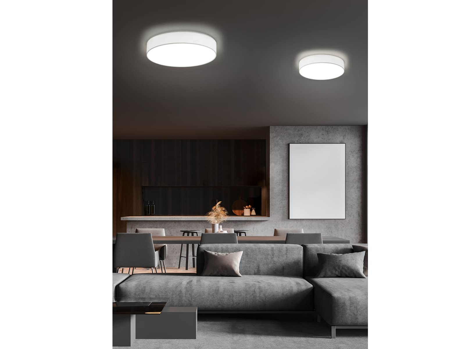 Trio Leuchten LED Deckenleuchte Lugano 621914011, Stoffschirm, 40 Watt, Helligkeit und Lichtfarbe einstellbar, Grau
