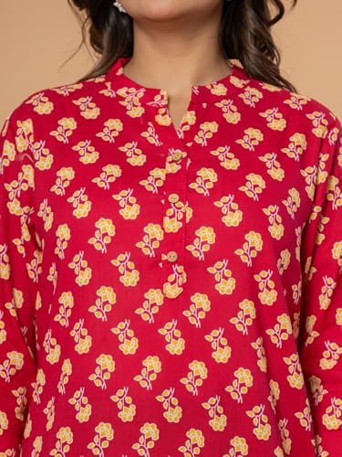 Image of Women's Cotton Printed Kurta Top | 3 /4 Sleeve Straight Kurti Casual Outings
