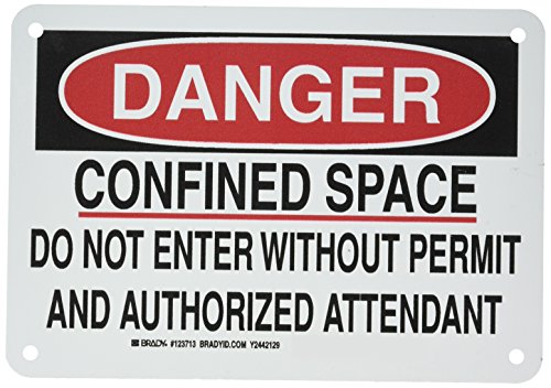 Brady 123713 Confined Space Sign, Legend "Confined Space Do Not Enter Without Permit and Authorized Attendant", 7" Height, 10" Width, Black and Red on White