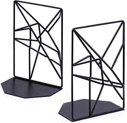 SONGXIN Book Ends for Shelves, Black Metal Bookends Decorative for Heavy Books, Decorative