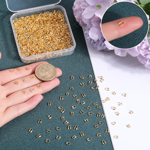 SOFPLATE 1 Box 1200Pcs Wire Guardians Gold Wire Guard Thread Protector Loop U Shape Protective Tube Brass Wires Cable Guardian for Earring Bracelet Necklace jewellery Making Supplies DIY Beading Craft - Image 3