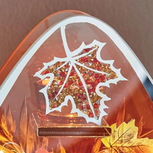 Coopers of Stortford - Autumn Glass LED Candle Holder with Pumpkin and Floral Design - Decorative Tealight Lantern for Home - Battery Operated Indoor Ornament - Image 3