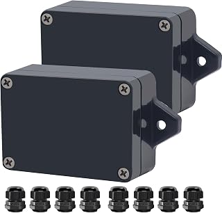 Project Box ABS Black Electrical Boxes IP65 Outdoor Waterproof Box Electronic Junction Box Fixed Ear Power Enclosure with Cable Glands for DIY Project 3.3 x 2.3 x 1.3 Inch (83 x 58 x 33 mm)