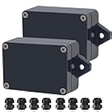 Raculety Project Box ABS Black Electrical Boxes IP65 Outdoor Waterproof Box Electronic Junction Box Fixed Ear Power Enclosure with Cable Glands for DIY Project 3.3 x 2.3 x 1.3 Inch (83 x 58 x 33 mm)