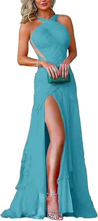 BCBGMAXAZRIA Women's Fit & Flare Evening Dress - Criss Cross Halter With Side Slit - View #9