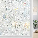 DOWELL Decorative Window Film Privacy Window Frost Film for Glass Removable Rainbow Stained Glass Window Decals Static Cling Window Covering Floral Window Sticker Sun Blocking Home Decor 17.5'x78.7'