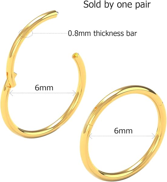 Body CAC 0.8mm/1.0mm/1.2mm/1.6mm/2.0mm/3.0mm/4.0mm/5.0mm/6.0mm Steel Hypoallergenic Clicker Hinged Nose Septum Ring Hoop with Colour Gold-Silver tone-Black-Rose gold - 2