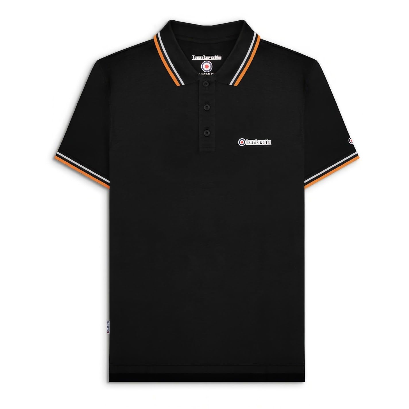 Lambretta Mens Tipped Polo Short Sleeve Cotton Black/White 4XL