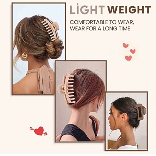 Image of Bakefy-4 pcs Large Hair Claw Clips for Thick Hair Matte Big Claw Clips 4 Neutral Colors Non-Slip Hair Styling Accessories Barrette Jumbo Hair Clips for Women Long Thick Hair
