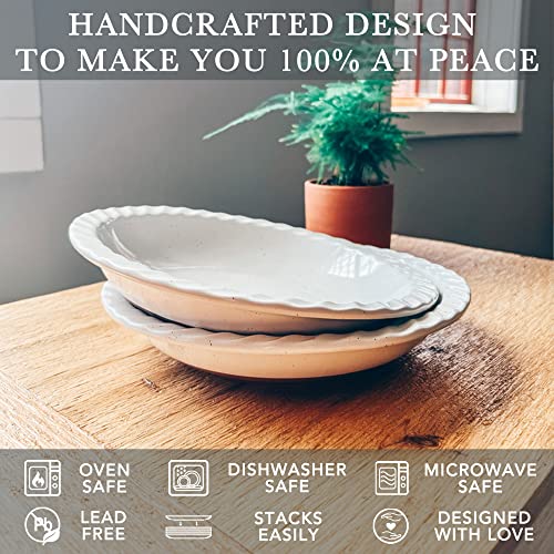 Mora Ceramic Classic 9 Inch Pie Pan Set Of 2 - Round Pie Plate For Baking Apple/Pumpkin Pies, Quiche, Rolls, Etc. Dishwasher And Oven Safe Dishes, Shallow Pans For Original Recipes - Vanilla White #TOP2