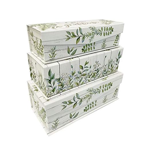 VOTUM Set of 3 Nesting Hinged Lid Storage Boxes - Decorative Stackable Spiritual Paperboard Containers with Magnetic Tab Clasp - Inspirational Phrases (Grow Gratitude)