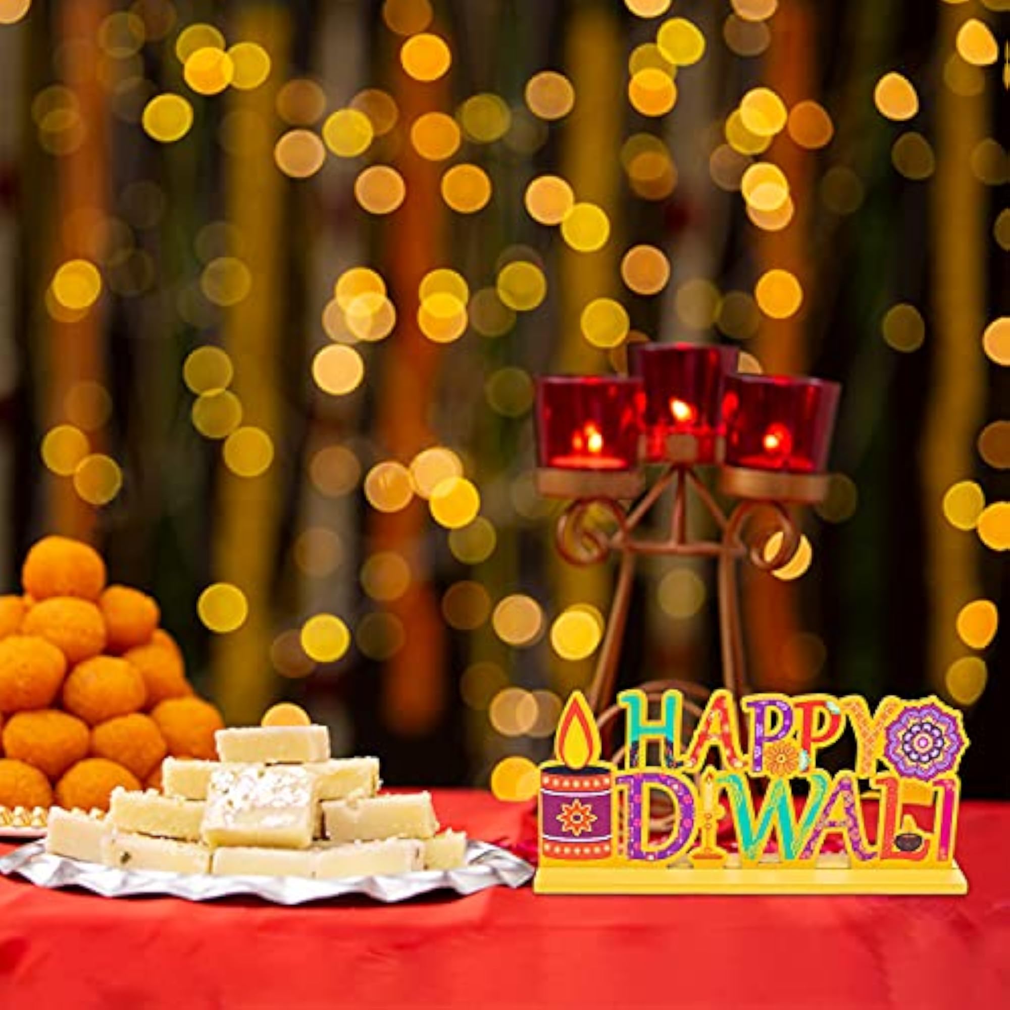 3Pcs Diwali Wood Table Decoration Centerpiece