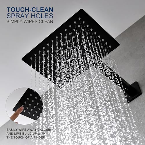 Image of KENES Matte Black Shower Faucet Set, Square Shower Head and Handle Set