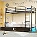 Rolanstar Metal Bunk Bed Twin Over Twin with USB Charging Station, LED Bunk Bed with 2 Storage Drawers, Bed with Safety Guardrail & Ladders, No Box Spring Needed, Easy Assembly, Black