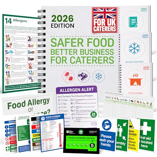 Safer Food Better Business 2026 | SFBB Food Safety Pack | Food Hygiene Record Book 13-Month Diary Fridge Temperature Log Book Hot Hold Records & Allergen Labels | FSA-Recognised EHO Compliant
