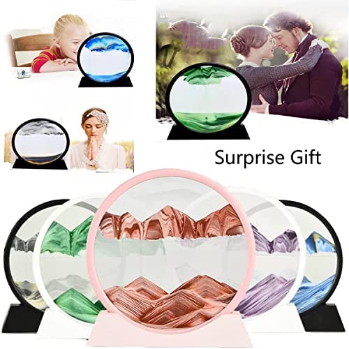 LINPING LINPING Fließendes Sandgemälde, bewegliches Sandkunstbild, rundes Glas, 3D-Tiefsee-Sandlandschaft in bewegter Anzeige,Sandrahmen, Heim- und Büro-Desktop-Dekorationen (Schwarz, 7 Zoll) - Detailansicht 2 | Tischdekoration