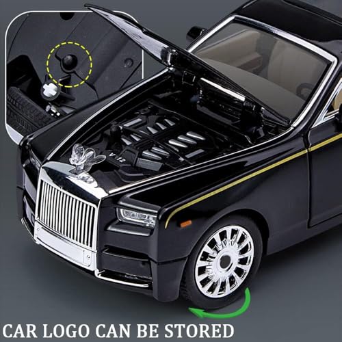 Image of Exclusive Alloy Metal Pull Back Die-Cast Car Diecast Metal Pullback Toy Car with Openable 6 Doors,Light Music Boys Gifts Toys (1:24 Rolls-Royce Phantom(Black-Black))